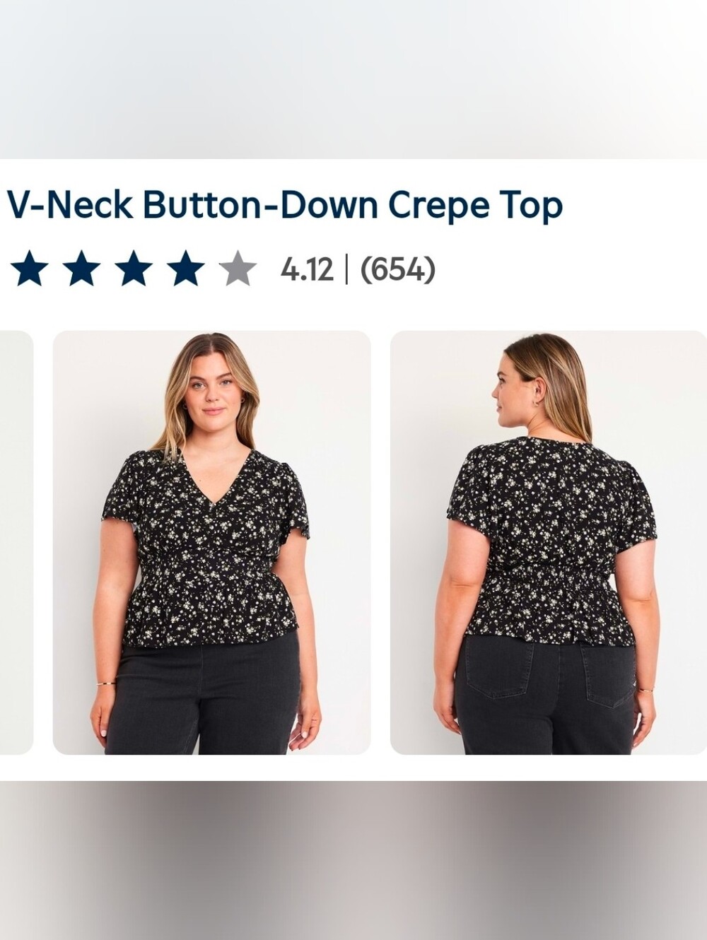Old Navy Black Floral V-Neck Button-Down Top